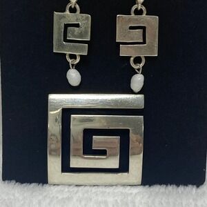 Sterling Silver Geometric Square Pendant Earrings Pearl Drop **Read**